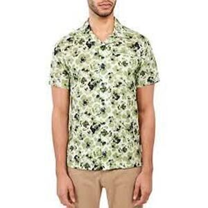 BROOKLYN BRIGADE Linen Camp Shirt XL Green Floral Button Up NWT